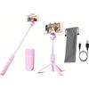 Pokanic Treppiede Selfie Stick con telecomando wireless Custodia estensibile regolabile Supporto leggero V-Log compatibile con tutti gli Apple iPhone, Samsung Galaxy (rosa)