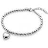 Louis Ciocchetti dal 1887 Louis Ciocchetti Bracciale Sfere in Acciaio con Ciondolo Corno Portafortuna o Cuore - Bracciale Regolabile Uomo e Donna, 16 cm + 5 cm, Idea Regalo per Lui e Lei, Acciaio cuore