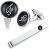 HONEY BEAR Iniziale Lettera Alfabeto Gemelli & Fermacravatta Set - Acciaio Inox per Regalo Affari Matrimonio Camicia Uomo Nero, Rame, Nessuna gemma