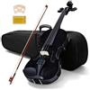 Bonnlo Violino per Bambini e Principianti, Misure 1/4, 1/2, 3/4 e 4/4, Violino in Legno Compensato di Tiglio con Acro in Legno Rosso, Astuccio, Colofonia e Mentoniera, 4/4, Nero Stellare