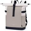 ECOHUB Zaino Rolltop 20-27L per Donna, Zaino da Viaggio per Laptop 15,6 | Colori Contrastanti, 14 Tasche, SBS Zippers, Porta USB, Resistente all'acqua, Riciclato, per Lavoro, Università, Beige