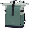 ECOHUB Zaino Rolltop 20-27L per Donna, Zaino da Viaggio per Laptop 15,6 | Colori Contrastanti, 14 Tasche, SBS Zippers, Porta USB, Resistente all'acqua, Riciclato, per Lavoro, Università, Verde Salvia