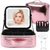 OSDUE Beauty Case da Viaggio Donna, con Specchio LED, Divisore, 23x26cm