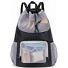 Joygoodta Zaino con coulisse in rete, borsa da nuoto multitasche, nero, 48x38 cm