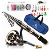 BNTTEAM Set Combinato Canna Da Pesca Telescopica Mulinello Da Spinning 99% Carbonio Con Borsa Esche Per Mare Acqua Dolce Stagno Fiume (T1-Kit completi, 2.4M/94.5in/7.84ft)