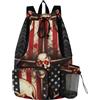 JUNZAN Borsa impermeabile con coulisse per attrezzi da nuoto multi-tasca con bottiglia laterale a rete | Resistente all'usura Panno di Poliestere Sottile Borsa Sportiva Palestra Allenamento & Fitness Allenamento Usa Bandiera Skull