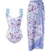 PAIDAXING Costume da bagno da donna a due pezzi con pareo abbinato copricostume estivo da donna in stile bohémien con stampa floreale monokini costumi da bagno da spiaggia, 20-blu, L