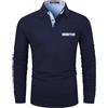 KUNJLELP Elegante Polo da Uomo Manica Lunga con Tasca Colletto Patchwork in Denim Blu Maglietta Uniformi Maglia Polo da Lavoro