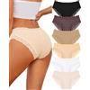 ALL OF SHE 6 Pezzi di Biancheria Intima da Donna in Cotone Brasiliano, Slip in Pizzo Morbido Hipster Sexy Panties Mutande da Donna morbide, Taglie Confezione