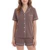 LUBOT Women's Pajamas Set Button-Down Long Sleeve Shirt PJ Pants Modal Two-Piece Set Night Suit Sleepwear Loungewear