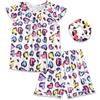 JiAmy Pigiama estivo per ragazze, 3 pezzi, a maniche corte, con stampa, set da notte da 4-12 anni, Viola, 9-10 Years