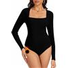 SERSARY Body da donna a maniche lunghe, termico, a maniche lunghe, con scollo profondo, in pile, elegante, da donna