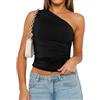 Matunana Camicie Monospalla da Donna per Uscire Crop Top Basic Sexy Slim Fit Y2K Canottiera Moda Estiva 2025, Nero, M