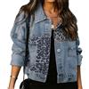 FStory&Winyee Giacca di jeans da donna per adulti, giacca in denim con motivo leopardato, giacca di mezza stagione, cappotto, ideale come regalo, per escursioni, campeggio