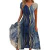 MJGkhiy Vestito Donna Elegante Cerimonia Curvy Estivo Corto Manica Scollo V Vestiti Vintage Stampa Boemia Lunghi Abito Largo Casual Primavera Estate Midi Abitino Festa Cocktail Party Spiaggia