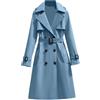 Generic Trench da donna lungo cappotto invernale con cintura classico doppio petto elegante soprabito per autunno inverno giorni di pioggia casual abbigliamento all'aperto, Blu, M