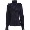 Drivstraw Camicetta vittoriana da donna, camicia gotica Lolita con maniche lunghe e dettagli con volant di loto, top a collo alto in stile vintage, tessuto di poliestere non elasticizzato (M, nero)
