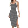 Missufe Abito da donna estivo Midikleid Bodycon con fessura Stretto Abito a matita a righe, Nero , XS