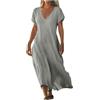 Generic Abito da donna in cotone lino a buon mercato lungo chic ed elegante confortevole abiti estivi a maniche corte con scollo a V tinta unita gonna da spiaggia fluida swing casual