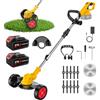 QUUGAR Decespugliatore batteria senza fili con ruote(2 x 3,0 Ah Batterie) | 7800RPM,Taglio bordo senza fili con 2 batterie 21 V e 3 lame, manico regolabile, leggero, basso rumore, per giardino potatura