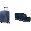 American tourister Soundbox valigia bagaglio a mano 55 cm blu con set cubi da imballaggio da 3, dark blue/orange
