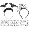 Aurasky Cerchietto Halloween da Pipistrello e Ragnatela, Tatuaggi Temporanei, Fascia e Accessori per Carnevale, Maschera, Cosplay e Feste