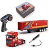 MechEdu Camion radiocomandato 1:64, camion RC da 2,4 GHz, sterzo proporzionale, controllo indipendente del rimorchio, 3 modalità di guida, funzione timer, gambe di supporto estensibili, effetti luminosi e