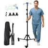 Hocomay Supporto per gocciolamento IV con ruote, supporto pieghevole con 4 ganci, 3 sacchetti a rete e 1 borsa portaoggetti, palo portatile portatile regolabile in altezza per ospedali, cliniche