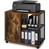 Shally Dogan Mobile Porta Stampante da Ufficio in Legno e Metallo con 3 Ripiani e 1 Anta, Mobiletto Design Industrial per Casa e Studio con Ruote Girevoli, Salvaspazio, 70 x 40 x 65.5 cm