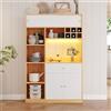 Wiuzo Armadio da cucina, buffet con buffet LED, con un cassetto, tre ante e ripiani per riporre le posate, grande spazio per il forno a microonde. 115 × 35 × altezza 180 cm