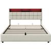 CJHXE Letto Matrimoniale con Contenitore 140x200 cm, Letto LED e USB con Sistema di Alzata a Gas Idraulica, Struttura Letto Imbottito, Beige