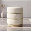 DAYALANE Pouf Poggiapiedi in Bouclé con Struttura in Legno, Bianco | Pouf Rotondo Imbottitura in Spugna, Ottomano Ingresso Salvaspazio per Soggiorno