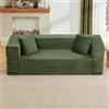 Muskel Divano moderno in velluto a coste dal design quadrato, a due strati e convertibile in un letto, ideale per soggiorno, ufficio e grandi stanze, verde