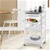 RELAX4LIFE Carrello da Cucina con Piano in Acciaio Inox, Cestello Metallico Estraibile,Vassoio e Ruote Bloccabili, Cassetto, per Cucina Sala da Pranzo (BIANCO)
