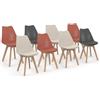 IDMarket - Lote de 8 sillas escandinavas SARA mezcla de colores gris oscuro x2, terracota x3, beige x3