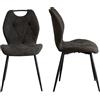 HJhomeheart Set di 2 Sedie, Sedie da Pranzo Imbottite, Sedie da Cucina in Stile Scandinavo, Gambe in Metallo, Cuscini in Tessuto con Motivo a Rombi e Maniglie, Nero