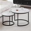 BenyLed Set di 2 Tavolini da Caffè Rotondi con Piano in Finto Marmo, Tavolini Rotondi a Incastro, Grande: 60 x 60 x 45 cm; Piccolo: 40 x 40 x 35 cm (Bianco/Nero)