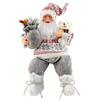 CutitiUU 35 CM Ornamento di Babbo Natale Seduto a Quadri Grigi,Statuetta Tradizionale di Babbo Natale,Figurina di Babbo Natale Barbuto,Ornamenti Natalizi Decorazione Domestica Natale