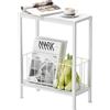 Vantimo Tavolino Laterale Piccolo con Portariviste, Comodino Stretto a 2 Ripiani, Tavolino Slim con Spazio Contenitore, Salvaspazio per Soggiorno, Ufficio, Camera da Letto e Bagno (Bianco)