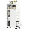 HOMCOM Mobiletto Bagno Salvaspazio con Ruote a Freno 20x40x80 cm Bianco | Mobile Bagno, 3 Cassetti, 5 Vani Aperti, Ripiani Regolabili, Mobile Salvaspazio Slim