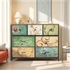 HFASD Cassettiera a 7 cassetti in tessuto, con motivo floreale, mobile di stoccaggio vintage con piano in legno e struttura in metallo, per camera da letto, soggiorno, corridoio, 100 x 30 x 78 cm (7