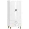 HOMCOM Armadio 2 ante moderno profondo 80x54x180cm Bianco | 2 cassetti, barra appendiabiti, per camera da letto, appartamenti