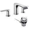 hansgrohe Vivenis Rubinetteria 3 fori lavabo 90 con saltarello, cromo, 75033000