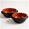 Generico Set 2 Tegamini Terracotta Bicolore 14cm - Ciotole Ceramica con Manici Nero Marrone - Altezza 5cm Tapas Antipasti Contorni Primi - Artigianali - Ebook Omaggio
