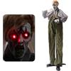 BlesConi Figura zombie animata con sensore di movimento per Halloween, 190 cm di altezza con testa girevole, occhi luminosi e suoni spaventosi, decorazione per feste all'aperto