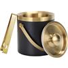 Scinouakpy 2L Secchiello per Ghiaccio in Acciaio Inox, Secchiello Ghiaccio a Doppia Parete, Porta Ghiaccio con Coperchio e Pinze, Secchiello per Champagne, Vino e Birra per Bar Feste, Nero