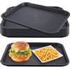PUCSIQ 8 Pezzi Vassoio Plastica Fast Food, Vassoio Plastica Rettangolare 35 x 27 cm, per Caffe, Hotel, Cucina, Sala da Pranzo (Nero)