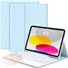Sonstige Custodia con tastiera per iPad 10ª generazione, 10,9 pollici, modelli A2757/A2777, con touchpad, illuminazione a 7 colori, removibile, wireless, in lingua spagnola, colore azzurro cielo