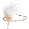 DIELOVEHUA Capelli Piume, Vintage Piuma Cerchietti, Fascia per Capelli con Strass, Accessori Anni 20 Donna, per Festa a Tema Vintage Matrimonio Cocktail Carnevale (Bianco)