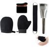 PYRUVAE Set 5 Pezzi Applicatore Autoabbronzante e Crema Corpo, Include Guanto Grande, Guanto Mini, Fascia per Schiena e 2 Pennelli, Kit Completo per Applicazione Uniforme di Lozioni e Oli, Nero